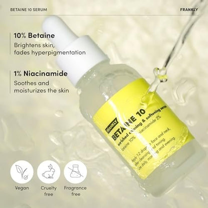 FRANKLY Betaine 10 Serum – Calm, Soften & Restore Skin Elasticity | 10% Betaine + 2% Niacinamide | Vegan & EWG Green | 1.01 fl.oz