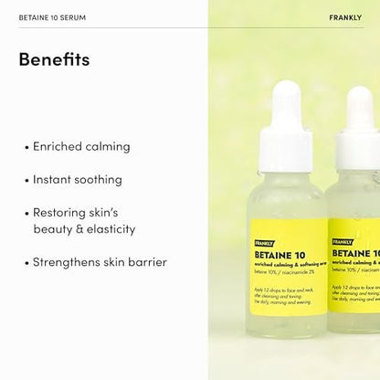 FRANKLY Betaine 10 Serum – Calm, Soften & Restore Skin Elasticity | 10% Betaine + 2% Niacinamide | Vegan & EWG Green | 1.01 fl.oz