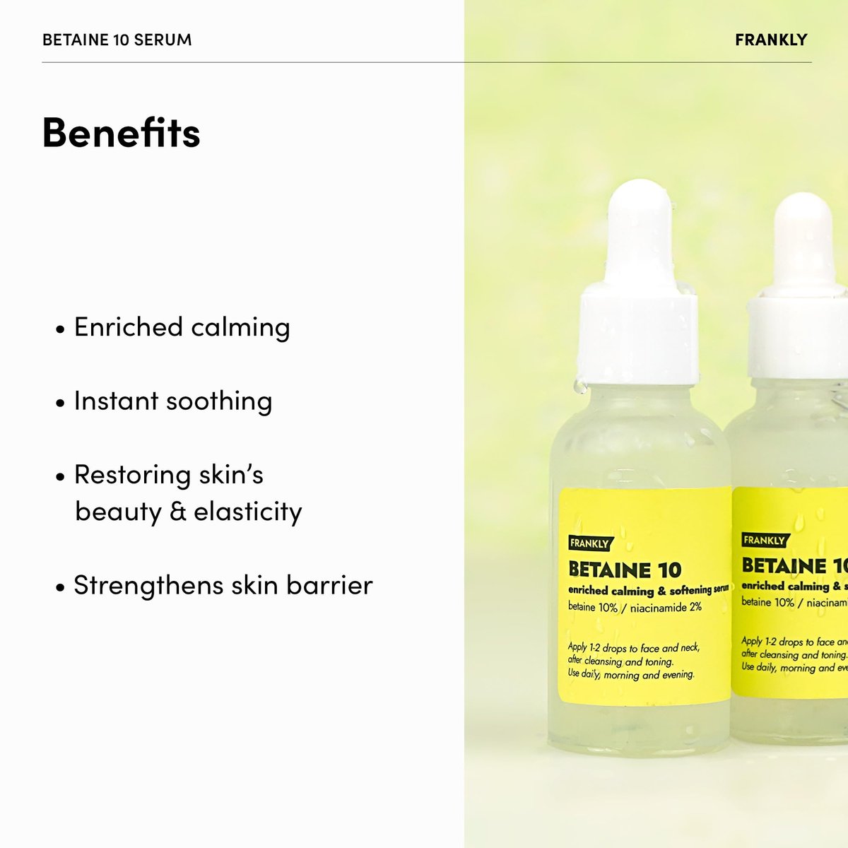 FRANKLY Betaine 10 Serum – Calm, Soften & Restore Skin Elasticity | 10% Betaine + 2% Niacinamide | Vegan & EWG Green | 1.01 fl.oz - görsel 3