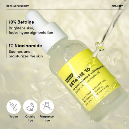 FRANKLY Betaine 10 Serum – Calm, Soften & Restore Skin Elasticity | 10% Betaine + 2% Niacinamide | Vegan & EWG Green | 1.01 fl.oz