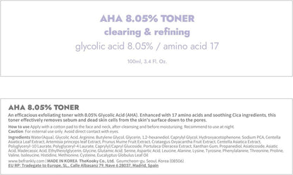 FRANKLY AHA 8.05% Toner | Pore-Refining Exfoliator with Glycolic Acid, 17 Amino Acids, Hyaluronic Acid | Smooths Texture, Hydrates, Targets Flakiness | Korean Skin Care 3.38 fl oz
