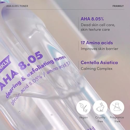 FRANKLY AHA 8.05% Toner | Pore-Refining Exfoliator with Glycolic Acid, 17 Amino Acids, Hyaluronic Acid | Smooths Texture, Hydrates, Targets Flakiness | Korean Skin Care 3.38 fl oz - görsel 6