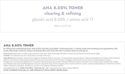 FRANKLY AHA 8.05% Toner | Pore-Refining Exfoliator with Glycolic Acid, 17 Amino Acids, Hyaluronic Acid | Smooths Texture, Hydrates, Targets Flakiness | Korean Skin Care 3.38 fl oz
