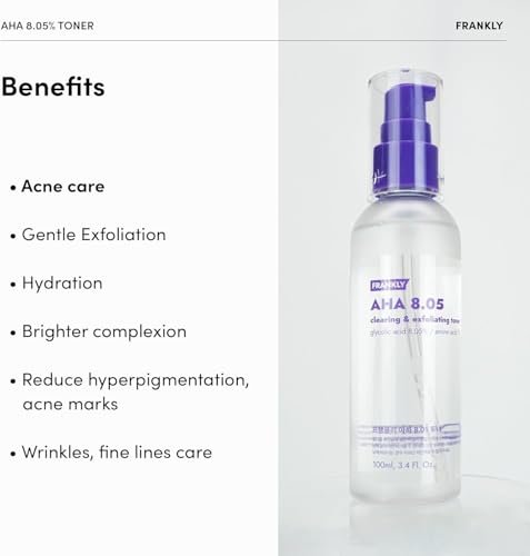 FRANKLY AHA 8.05% Toner | Pore-Refining Exfoliator with Glycolic Acid, 17 Amino Acids, Hyaluronic Acid | Smooths Texture, Hydrates, Targets Flakiness | Korean Skin Care 3.38 fl oz - görsel 4