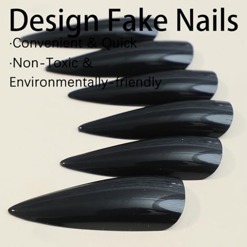 QQPPOLIU Solid Color Press on Nails - Black Stiletto Long Glossy 24PCS Reusable False Nails for Women and Girls Avelisse