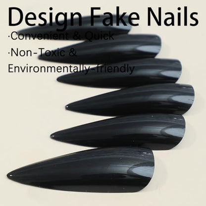 QQPPOLIU Solid Color Press on Nails - Black Stiletto Long Glossy 24PCS Reusable False Nails for Women and Girls Avelisse