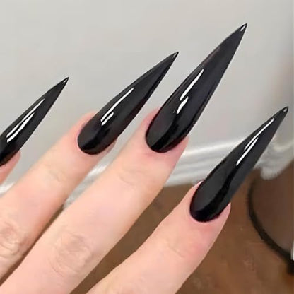 QQPPOLIU Solid Color Press on Nails - Black Stiletto Long Glossy 24PCS Reusable False Nails for Women and Girls Avelisse