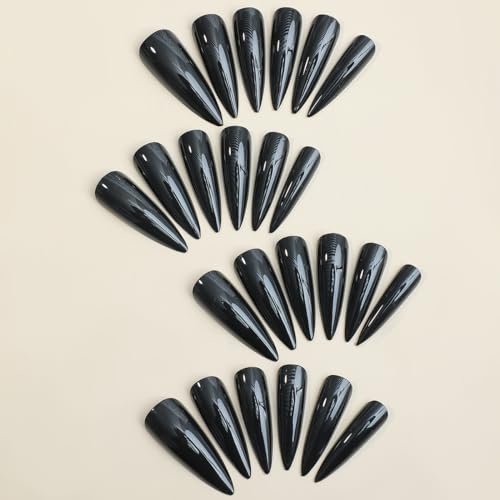 QQPPOLIU Solid Color Press on Nails - Black Stiletto Long Glossy 24PCS Reusable False Nails for Women and Girls Avelisse