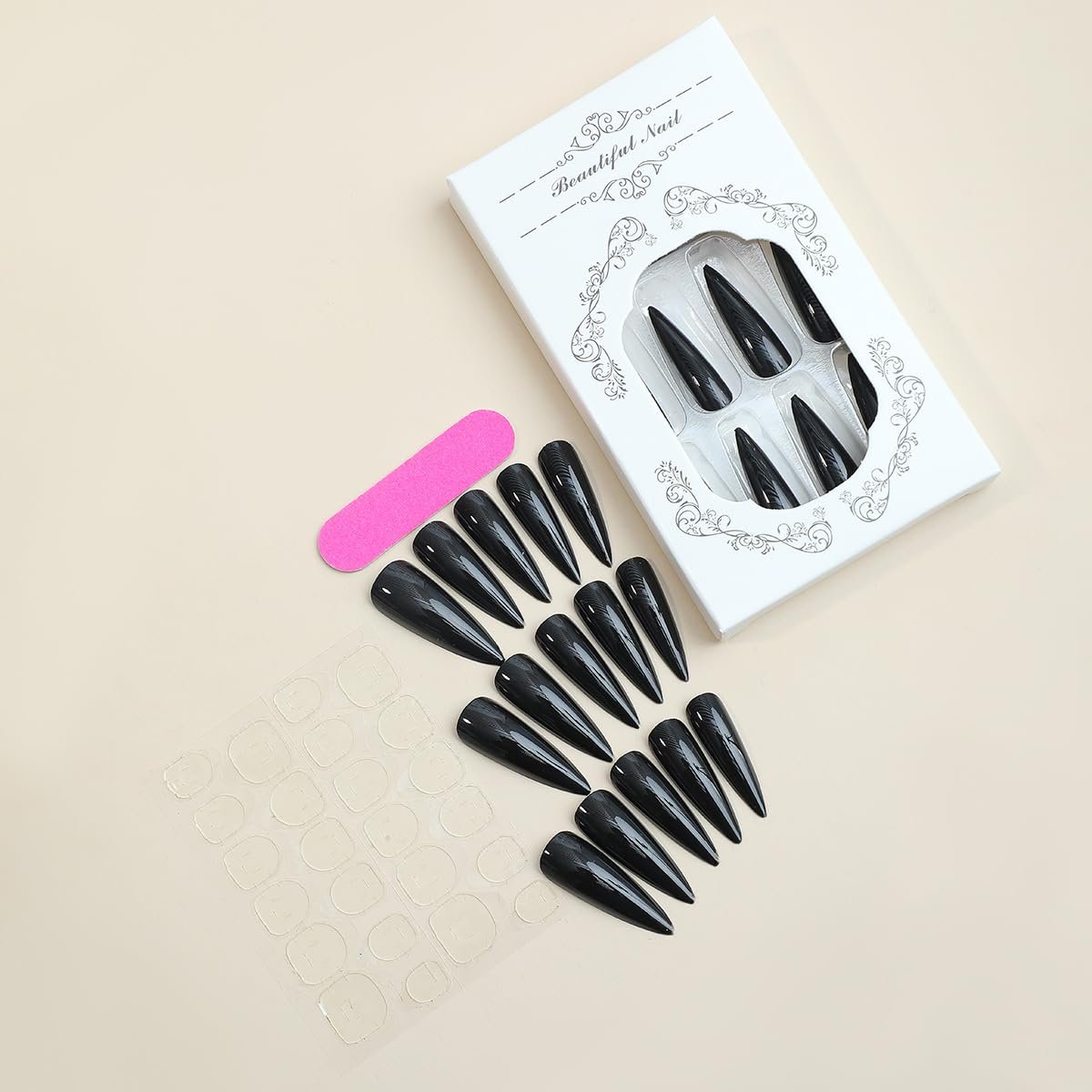 QQPPOLIU Solid Color Press on Nails - Black Stiletto Long Glossy 24PCS Reusable False Nails for Women and Girls Avelisse