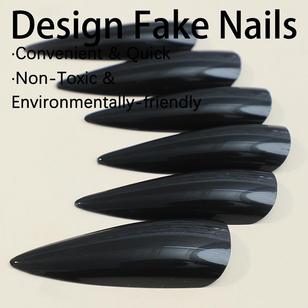 QQPPOLIU Solid Color Press on Nails - Black Stiletto Long Glossy 24PCS Reusable False Nails for Women and Girls Avelisse