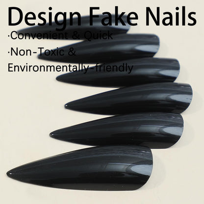 QQPPOLIU Solid Color Press on Nails - Black Stiletto Long Glossy 24PCS Reusable False Nails for Women and Girls Avelisse