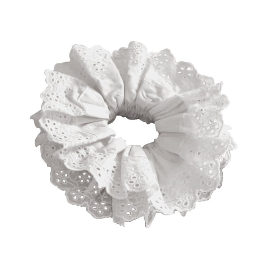 Extra Large White Lace Scrunchie – 7 Inch Oversized Satin Hair Tie for Women and Girls with Thick or Thin Hair
