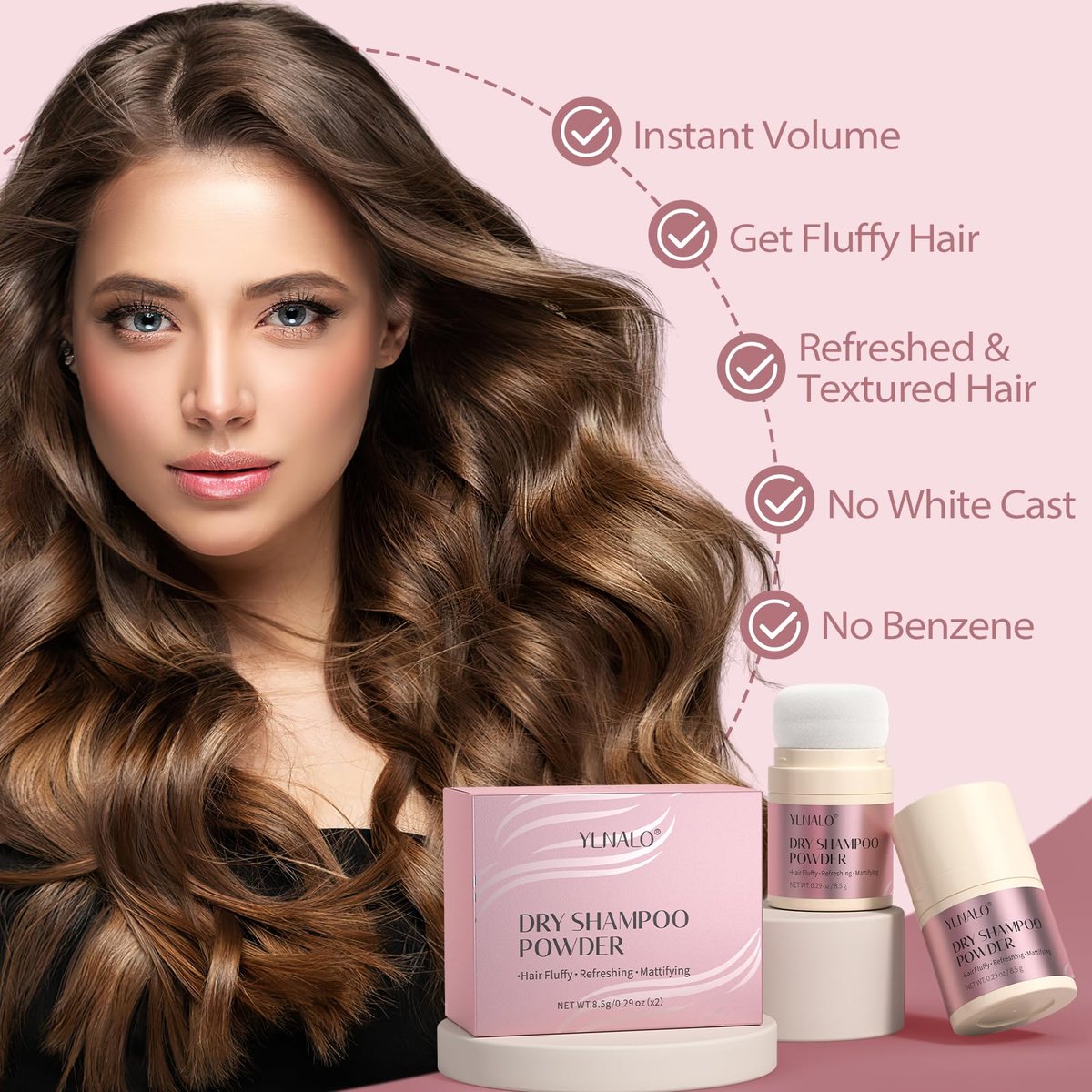 YLNALO Dry Shampoo Powder 2 Pack - Mattifying Root Fuller, Refreshing Non-Aerosol Dry Shampoo, No White Cast, Travel Size 0.58oz Each for Women and Men Avelisse