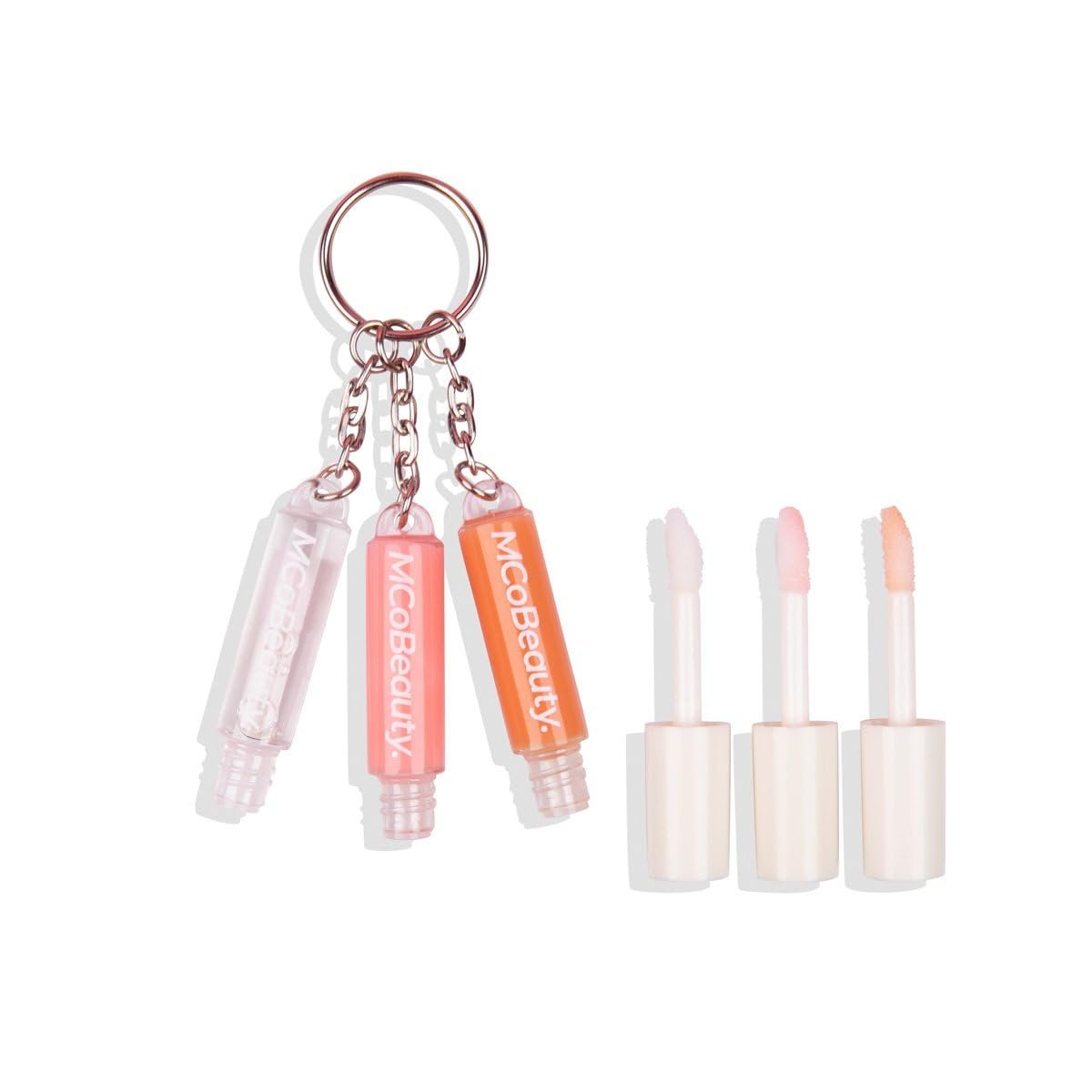 MCoBeauty Lip Gloss Trio - 3 in 1 Keychain Mini Glosses Set - High Shine Hydrating Non Sticky Clear Tinted Lip Color Pack - Doe Foot Applicator - For On the Go Makeup - Vegan & Cruelty Free - görsel 11