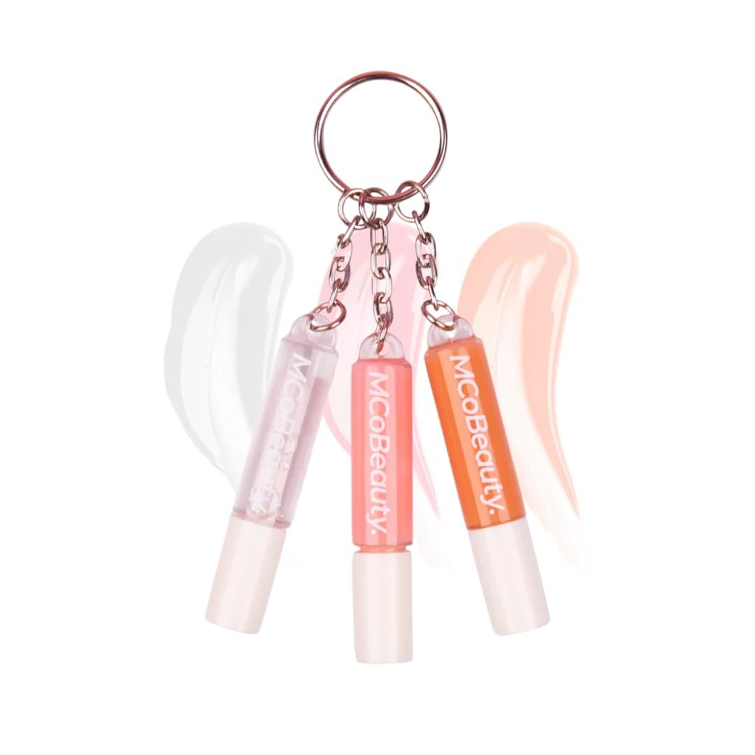 MCoBeauty Lip Gloss Trio - 3 in 1 Keychain Mini Glosses Set - High Shine Hydrating Non Sticky Clear Tinted Lip Color Pack - Doe Foot Applicator - For On the Go Makeup - Vegan & Cruelty Free - görsel 1