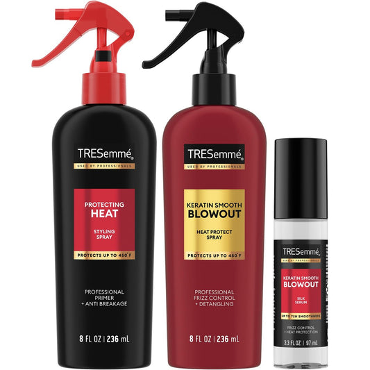 TRESemmé Blowout Products for Hair – Keratin Smooth Blowout Spray & Silk Serum + Protecting Heat Spray (3 Piece Set) Avelisse