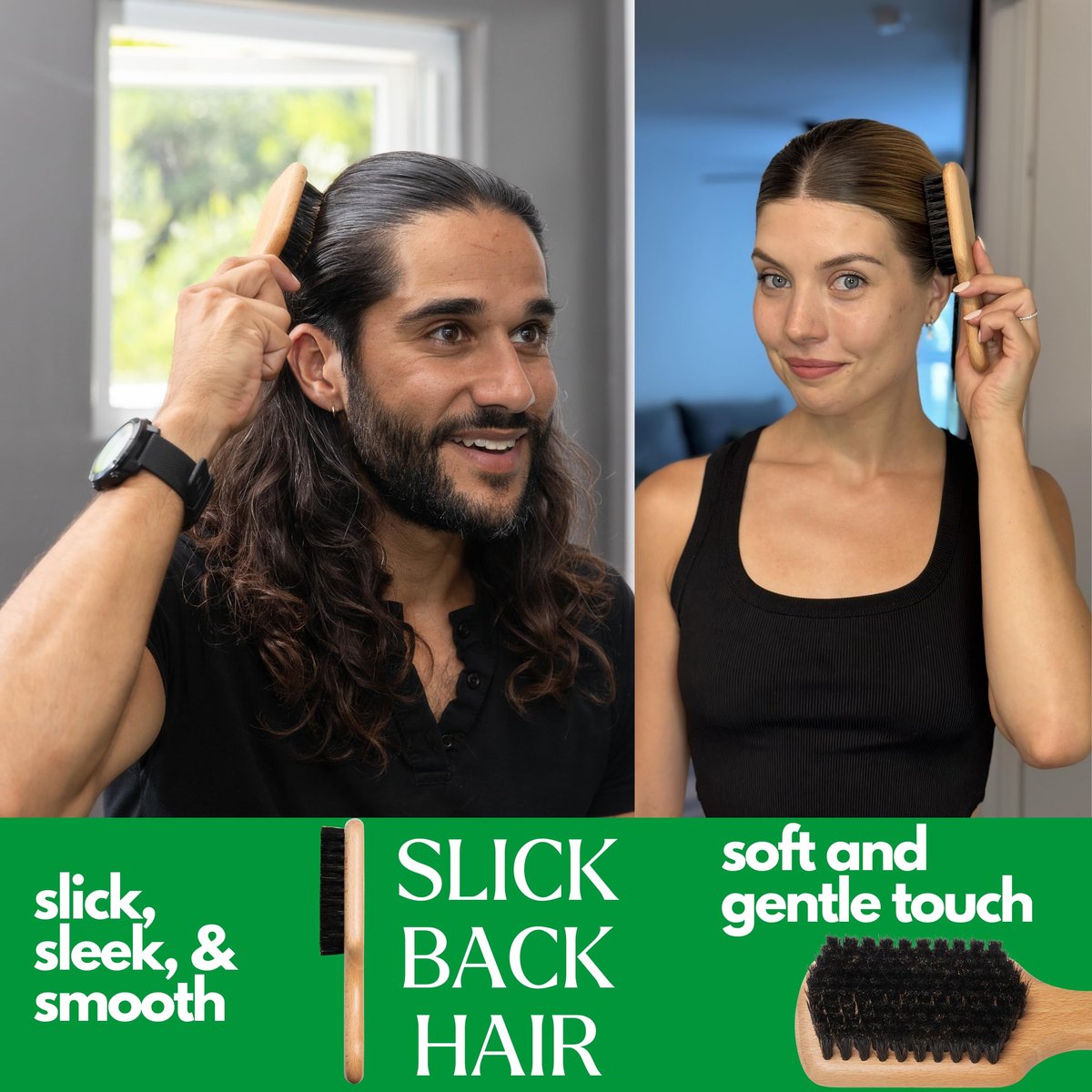 GranNaturals Soft Boar Bristle Slick Back Hair Brush for Smoothing, Fades, Beards, 360 Waves & Sleek Ponytail Bun - Natural Wood, Boar Bristle Hairbrush for Women & Men - görsel 3