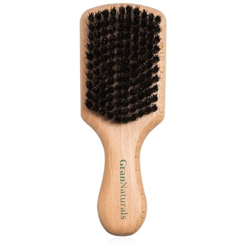 GranNaturals Soft Boar Bristle Slick Back Hair Brush for Smoothing, Fades, Beards, 360 Waves & Sleek Ponytail Bun - Natural Wood, Boar Bristle Hairbrush for Women & Men - görsel 2