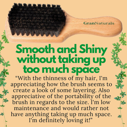 GranNaturals Soft Boar Bristle Slick Back Hair Brush for Smoothing, Fades, Beards, 360 Waves & Sleek Ponytail Bun - Natural Wood, Boar Bristle Hairbrush for Women & Men