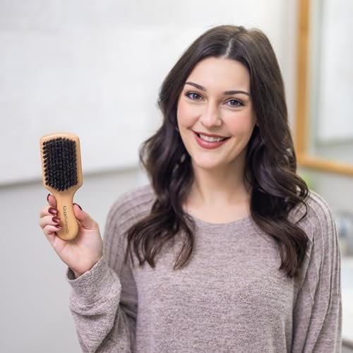GranNaturals Soft Boar Bristle Slick Back Hair Brush for Smoothing, Fades, Beards, 360 Waves & Sleek Ponytail Bun - Natural Wood, Boar Bristle Hairbrush for Women & Men - görsel 14