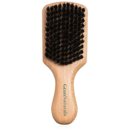 GranNaturals Soft Boar Bristle Slick Back Hair Brush for Smoothing, Fades, Beards, 360 Waves & Sleek Ponytail Bun - Natural Wood, Boar Bristle Hairbrush for Women & Men