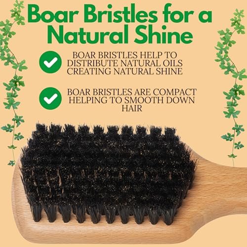 GranNaturals Soft Boar Bristle Slick Back Hair Brush for Smoothing, Fades, Beards, 360 Waves & Sleek Ponytail Bun - Natural Wood, Boar Bristle Hairbrush for Women & Men - görsel 12
