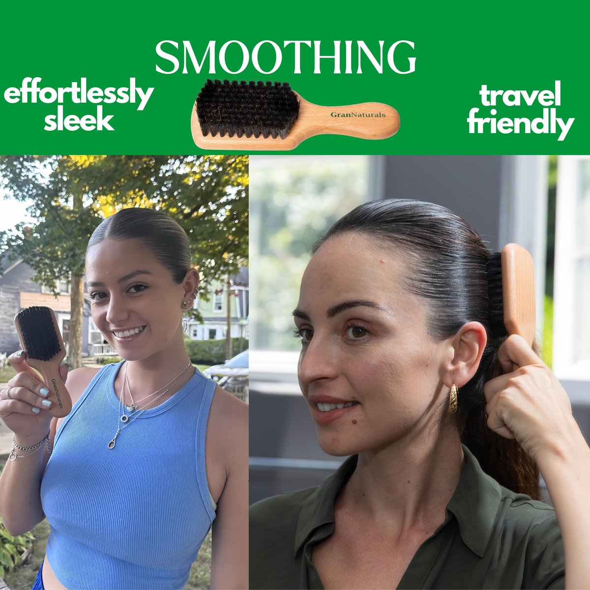 GranNaturals Soft Boar Bristle Slick Back Hair Brush for Smoothing, Fades, Beards, 360 Waves & Sleek Ponytail Bun - Natural Wood, Boar Bristle Hairbrush for Women & Men - görsel 7