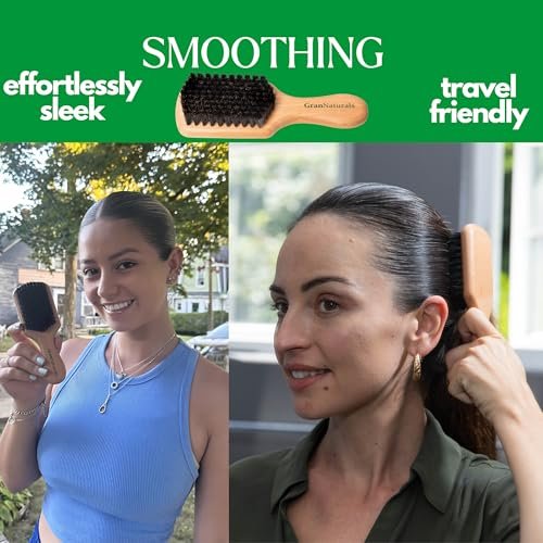 GranNaturals Soft Boar Bristle Slick Back Hair Brush for Smoothing, Fades, Beards, 360 Waves & Sleek Ponytail Bun - Natural Wood, Boar Bristle Hairbrush for Women & Men - görsel 8
