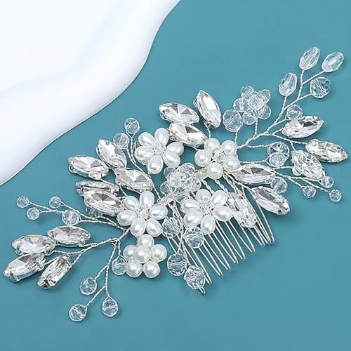 Silver Pearl Flower Hair Comb – Wedding Bridal Hair Accessory for Women - görsel 8