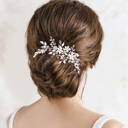 Silver Pearl Flower Hair Comb – Wedding Bridal Hair Accessory for Women