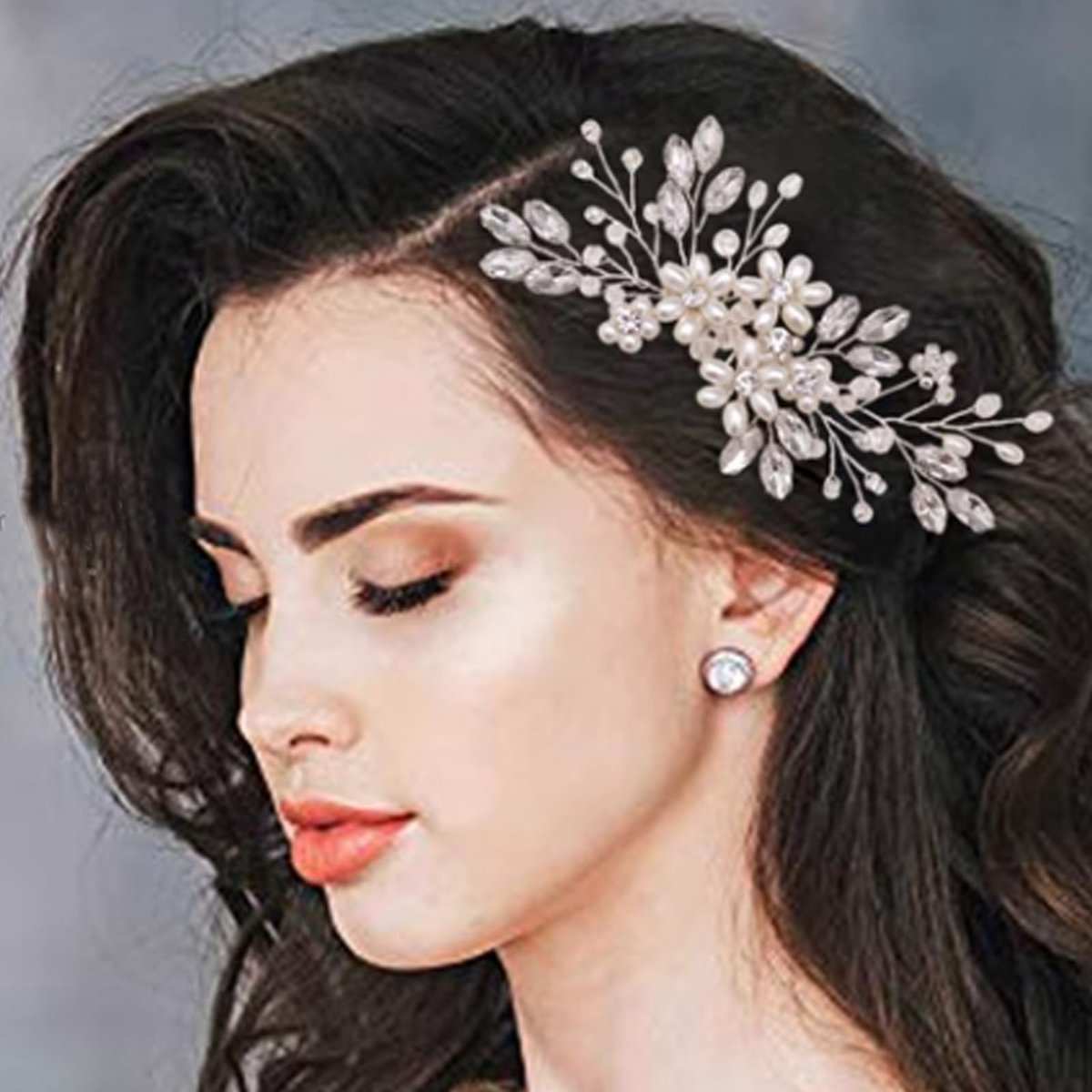 Silver Pearl Flower Hair Comb – Wedding Bridal Hair Accessory for Women - görsel 5