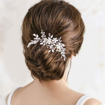 Silver Pearl Flower Hair Comb – Wedding Bridal Hair Accessory for Women