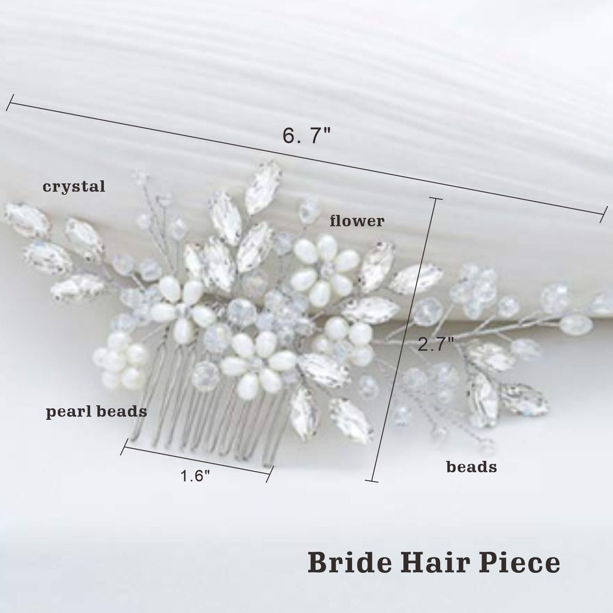 Silver Pearl Flower Hair Comb – Wedding Bridal Hair Accessory for Women - görsel 3