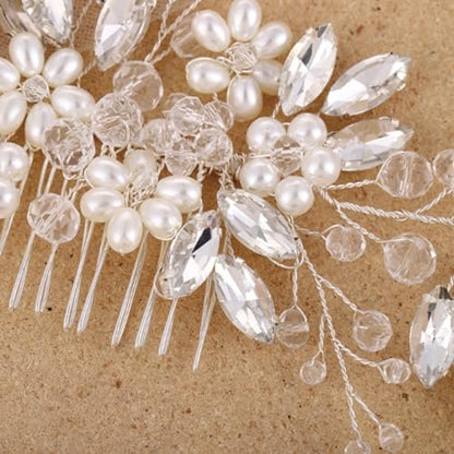 Silver Pearl Flower Hair Comb – Wedding Bridal Hair Accessory for Women