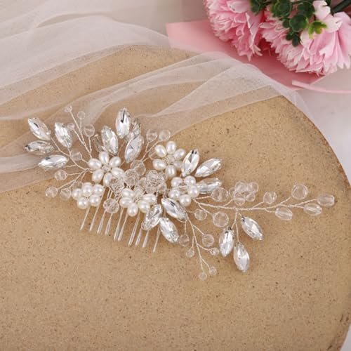 Silver Pearl Flower Hair Comb – Wedding Bridal Hair Accessory for Women - görsel 10