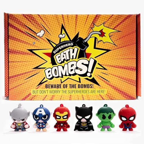 Superhero Bath Bombs for Kids with Surprise Inside - Organic, Gentle, Mess-Free Fun - Vibrant Colors & Amazing Scents - Gift for Superhero Fans Avelisse