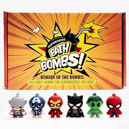 Superhero Bath Bombs for Kids with Surprise Inside - Organic, Gentle, Mess-Free Fun - Vibrant Colors & Amazing Scents - Gift for Superhero Fans Avelisse