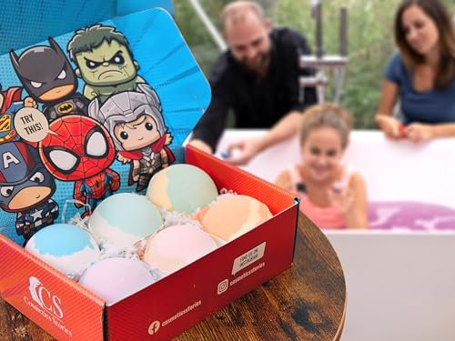Superhero Bath Bombs for Kids with Surprise Inside - Organic, Gentle, Mess-Free Fun - Vibrant Colors & Amazing Scents - Gift for Superhero Fans Avelisse