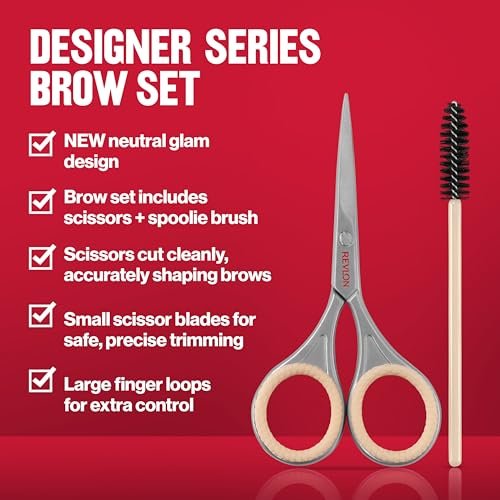 Revlon Designer Series Brow Set – Eyebrow Trimming & Shaping Kit with Stainless Steel Scissors & Spoolie Brush - görsel 6