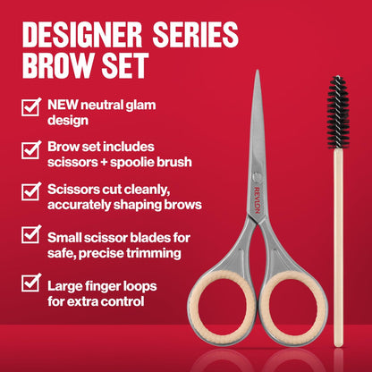 Revlon Designer Series Brow Set – Eyebrow Trimming & Shaping Kit with Stainless Steel Scissors & Spoolie Brush