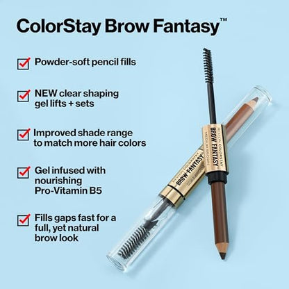 Revlon ColorStay Brow Fantasy All In One Eyebrow Powder Pencil with Shaping Clear Gel - Dark Brown, 16HR Wear, Smudge-Proof