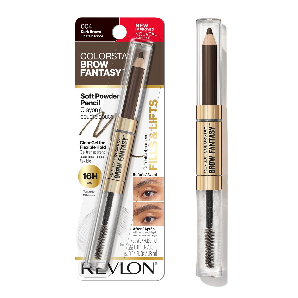 Revlon ColorStay Brow Fantasy All In One Eyebrow Powder Pencil with Shaping Clear Gel - Dark Brown, 16HR Wear, Smudge-Proof - görsel 1