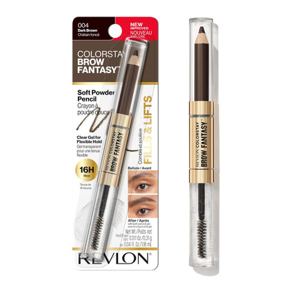 Revlon ColorStay Brow Fantasy All In One Eyebrow Powder Pencil with Shaping Clear Gel - Dark Brown, 16HR Wear, Smudge-Proof