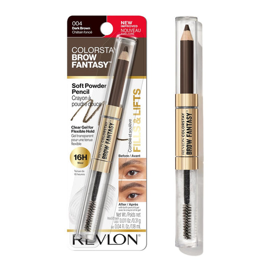 Revlon ColorStay Brow Fantasy All In One Eyebrow Powder Pencil with Shaping Clear Gel - Dark Brown, 16HR Wear, Smudge-Proof