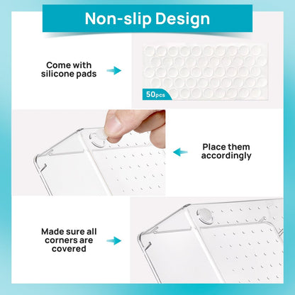 Vtopmart 10 Pcs Clear Plastic Makeup Drawer Organizer Bins Set - Acrylic Vanity Storage Trays for Cosmetics, Toiletries, Jewelry, Gadgets, Office Supplies