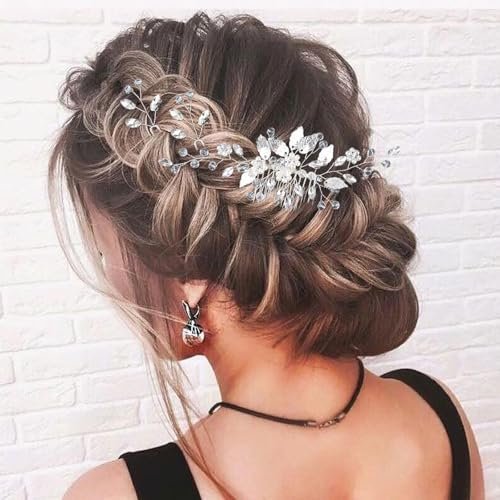 Crystal Wedding Hair Comb Set - Rhinestone Hair Pins with Pearls for Bride, Bridesmaids, Flower Girls (Silver, 3-Pack) Avelisse