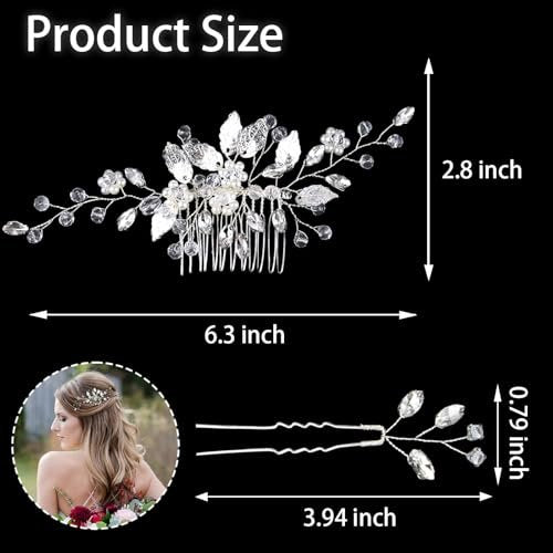 Crystal Wedding Hair Comb Set - Rhinestone Hair Pins with Pearls for Bride, Bridesmaids, Flower Girls (Silver, 3-Pack) Avelisse