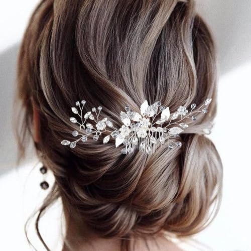 Crystal Wedding Hair Comb Set - Rhinestone Hair Pins with Pearls for Bride, Bridesmaids, Flower Girls (Silver, 3-Pack) Avelisse