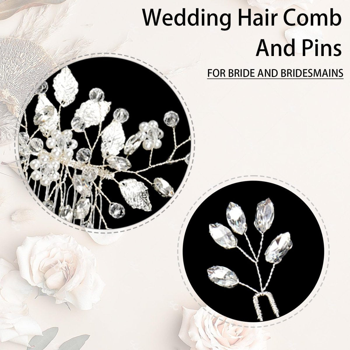 Crystal Wedding Hair Comb Set - Rhinestone Hair Pins with Pearls for Bride, Bridesmaids, Flower Girls (Silver, 3-Pack) Avelisse