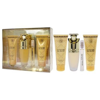 New Brand Luxury for Women - 4 Piece Gift Set: Eau de Parfum Spray 3.3 oz, Shower Gel 4.4 oz, Body Lotion 4.4 oz, Travel Spray 0.5 oz - Cranberry